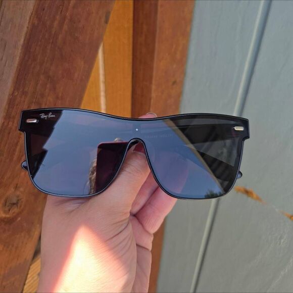 RayBan Blaze Wayfarer Black Semi Transparent Overlay Sunglasses - Picture 3 of 8